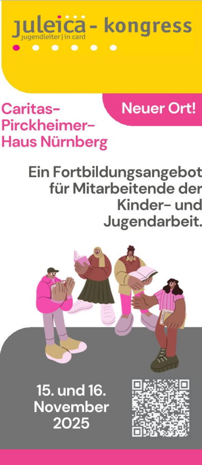 Auf dem Bild ist die Vorderseite des Flyers zur Veranstaltung zu sehen mit Termin und QR-Code